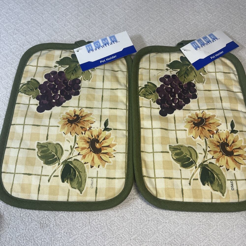 Kmart Vtg Home Essentials Pot Holders Country Kitchen Sunflower And Grapes